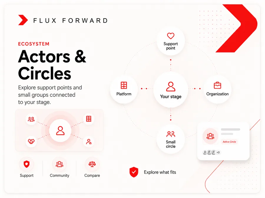 Actors and Circles preview showing support points and small groups connected to a stage.